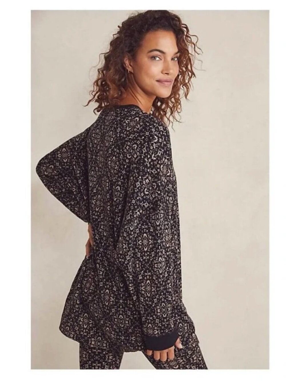 Free People Early Night Printed Thermal Long Sleeve Oversized Top